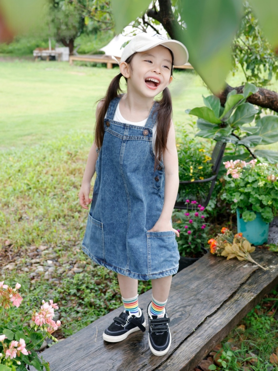 Kids Outdoor Overalls - Macacão Saia Jeans Infantil Feminino para