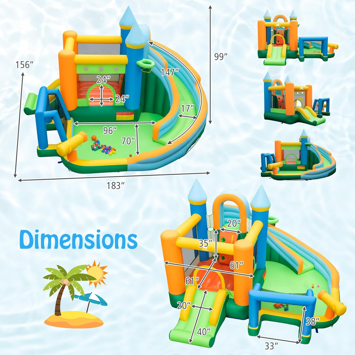 Castelo Inflável Aquático 9 em - Kids Outdoor Inflatable avaliação e preço