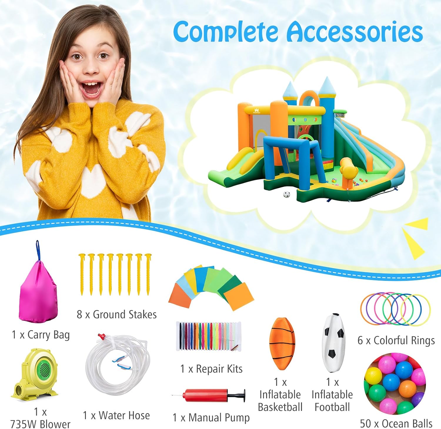 Castelo Inflável Aquático 9 em - Kids Outdoor Inflatable avaliação e preço
